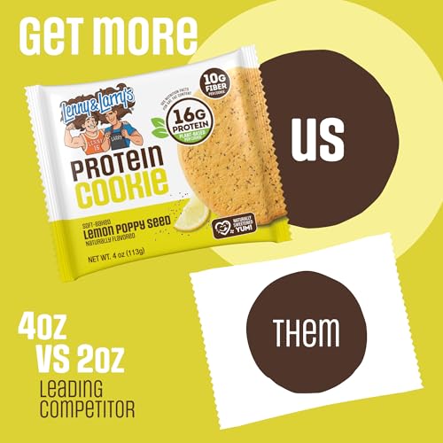 Image of Lenny & Larry's Protein Cookie, Lemon Poppy Seed - High Protein Snacks with 16g Plant Protein, 10g Fiber, Soft-Baked, Vegan, Non-GMO | 4oz, Pack of 12