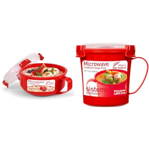 Sistema Microwave Breakfast Plastic Bowl | Round Microwave Container & Microwave Soup Mug | 656 ml Microwave Food Container
