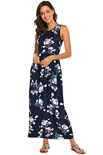 Image of Hount Women's Summer Sleeveless Striped Flowy Casual Long Maxi Dress with Pockets