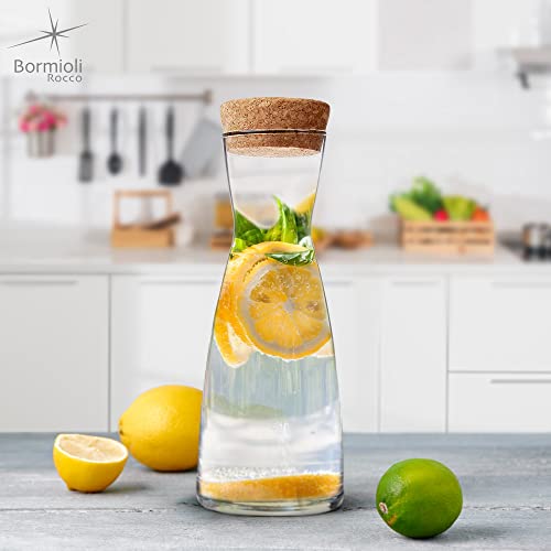 Bormioli Rocco Set Of 2 Ypsilon Carafe, With Natural Cork Top Lid, 18.5 Oz. Star Glass Pitcher For Water, Juice, Ice Tea Or Wine. #TOP6