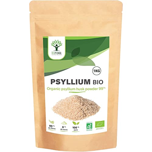 Psyllium Blond Bio - Bioptimal - Teguments de Psyllium en Poudre Fine - Husk Powder - Superaliment - Digestion Transit Coupe Faim - Origine Inde - Conditionné en France - Certifié Ecocert - 1 kg