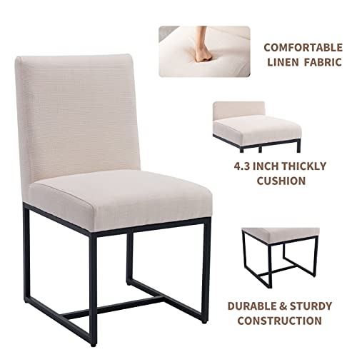Hny Century Modern Dining Chairs Set Of 6, Linen Fabric Kitchen & Dining Room Chair, Upholstered Dining Chair Side Chair With Black Finish Metal Frame, Cream 6 Pc #TOP5