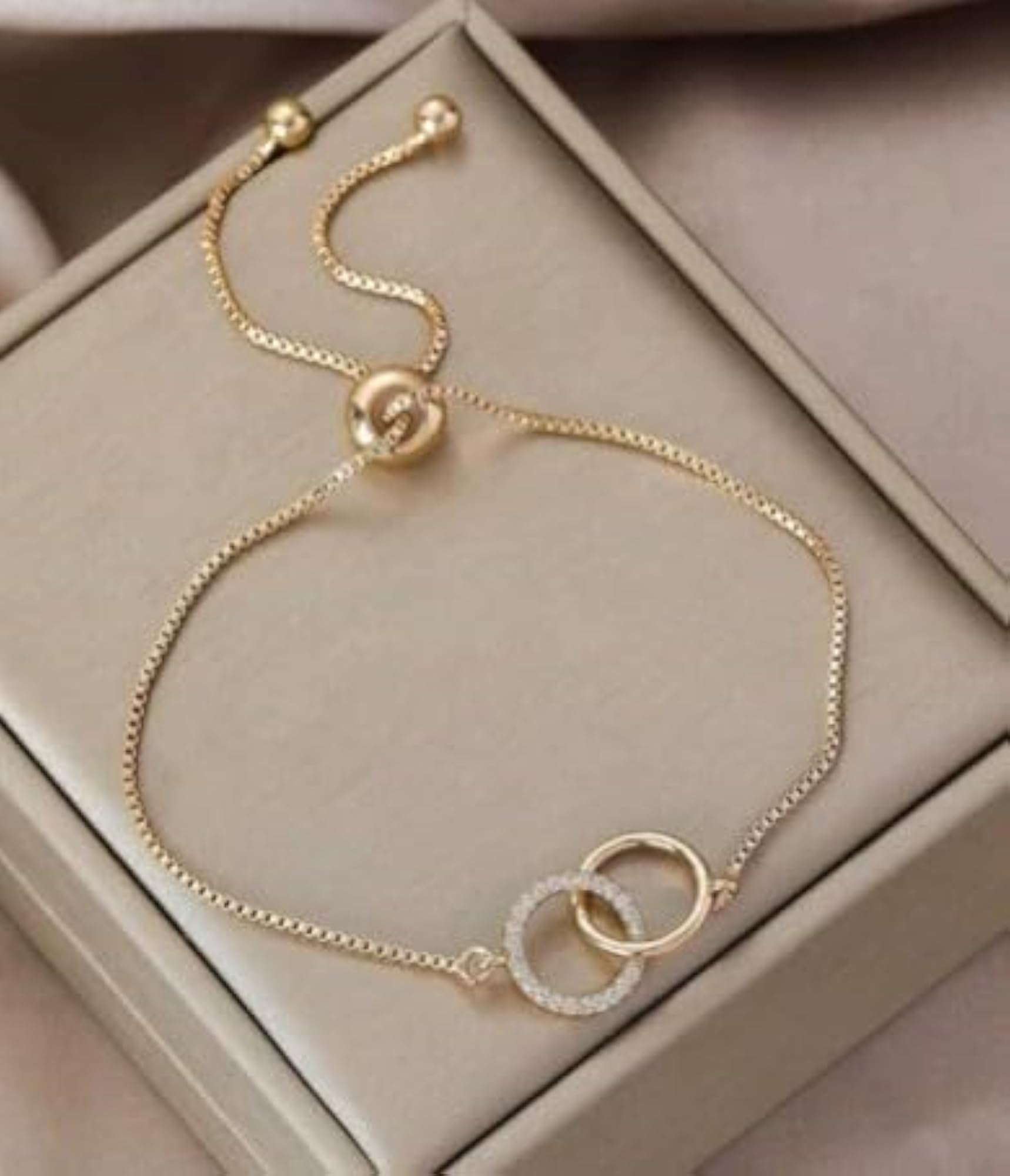 Women's 925 Silver Elegant Link Circle Gold Plated Bracelet