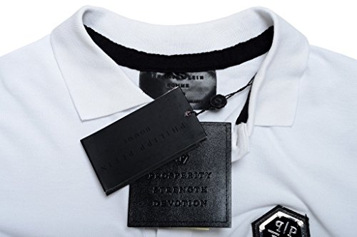 Philipp Plein Homme Men's White Print Long Sleeve Polo Shirt