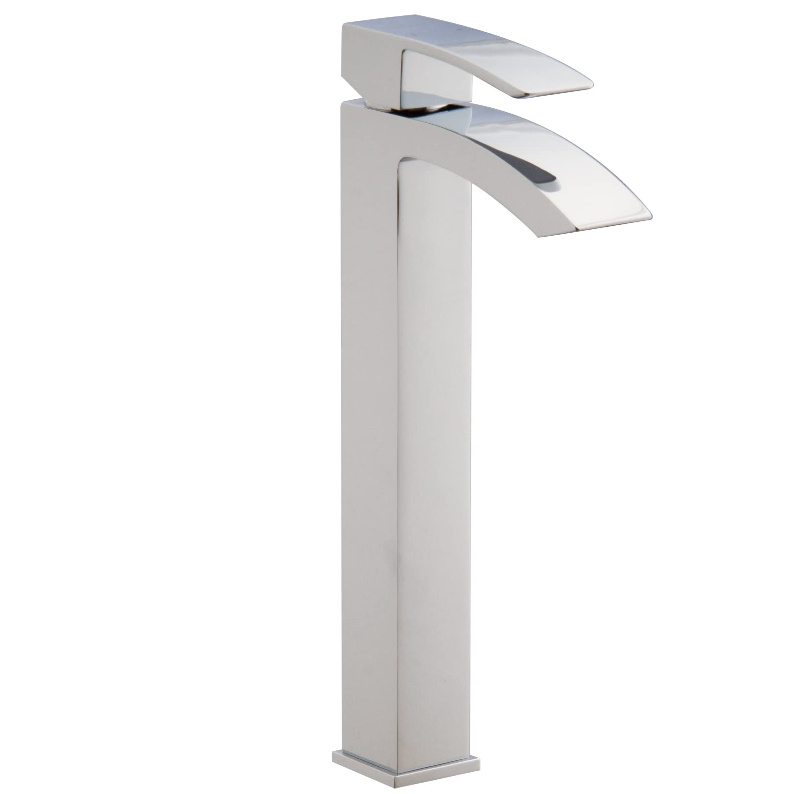 Robinet de Lavabo Design Angulaire en Laiton Massif Chromé pour Vasque à Poser, Sortie d'Eau en Cascade, Mitigeur Haute Pression avec Flexibles 3/8"