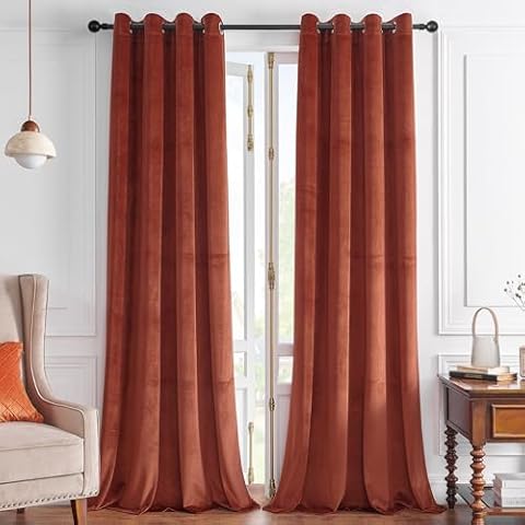 Timeper 90 inches Rust Red - Sunlight Blocking Window Treatment Grommet Curtain Drapery Velvet Privacy Enhancing Panels for Home Girls Room/Theatre/Film Room/Stage, W52 x L90, Rust Red, 2 Panels Cover