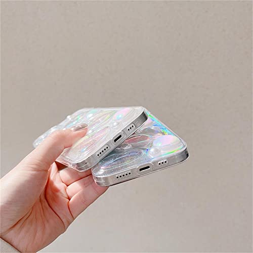 Fycyko Compatible For Iphone 13 Case With 3D Holographic Heart Clear Design Aesthetic Women Teen Girls Glitter Crystal Cute Pearl Girly Phone Cases Protective Cover+Pearl Chain-Clear #TOP7