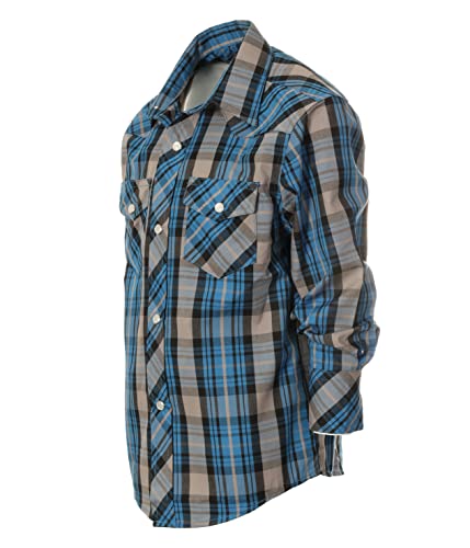 Image of Gioberti Boys Casual Western Plaid Long Sleeve Pearl Snaps Shirt