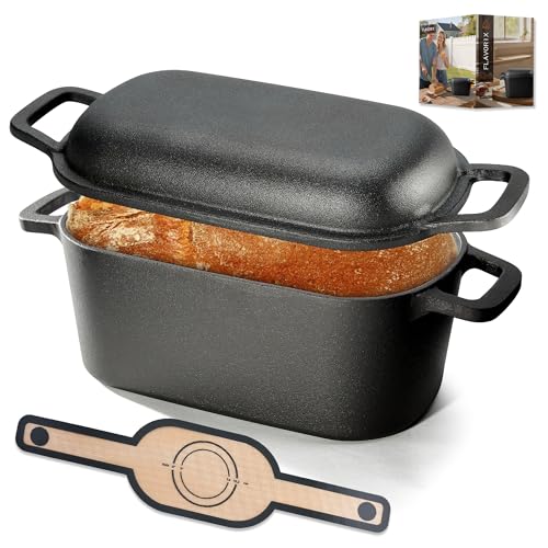 Catálogo de Ollas de hierro al mejor precio. 46 Olla holandesa con tapa para hornear pan, horno de pan de hierro fundido ovalado para masa madre, horno y estufa segura hasta 500 °F, 3.6 cuartos de galón