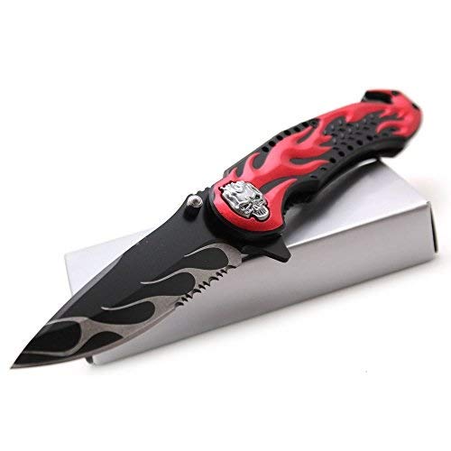 Snake Eye Tactical Flame Designed Action Assisted Folding Pocket Knife Outdoors Hunting Camping Fishing (Red) - Snake Eye Tactical