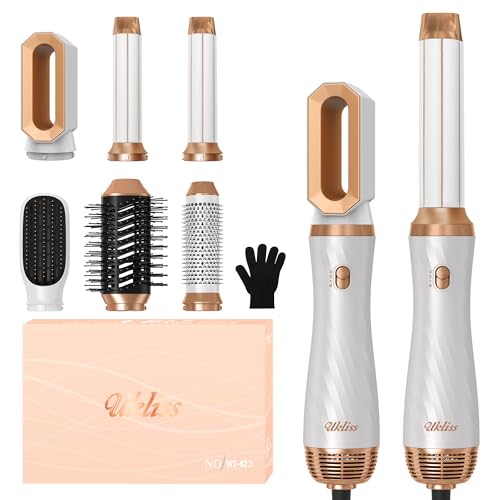 UKLISS Airstyler 6 in 1, Spazzola Asciugacapelli Professionale Set con Arricciacapelli Automatico, Spazzola Lisciante per Capelli, Thermal Brush, Multistyler Regali Set per Donne Styling - Bianco
