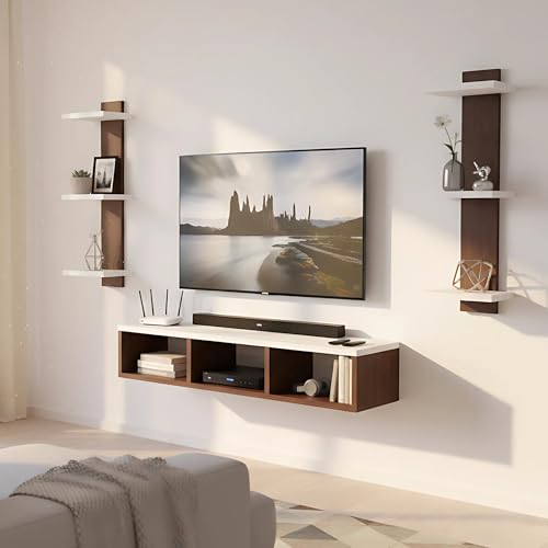 Image of ESTANTERIA Tv Unit for Living Room 43 inch Engineered Wood Wall Mounted TV Entertainment Set Top Box Floating Stand with Shelves for Books Decorative Item Cabinet for Living Room, Bedroom (20DX73H)