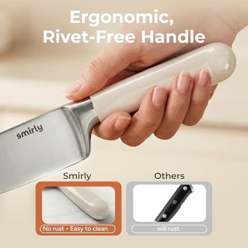 SMIRLY 14-Piece Kitchen Knife Set with Block, Razor-Sharp, Cream White - Image 4