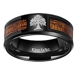 King Will 8mm Black Titanium Ring Wood Inlaid Laser Tree Wedding Ring High Polished for Women Men Beveled Polished Edge 10
