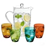 WowProLiv Acrylic Pitcher with Lid and 4 Tumblers Set, 92oz Plastic Water Pitcher with Lid, BPA-Free Fridge Jug, Large Drink Water Carafe for Milk, Juice, Ice Tea, Sangria, Lemonade.