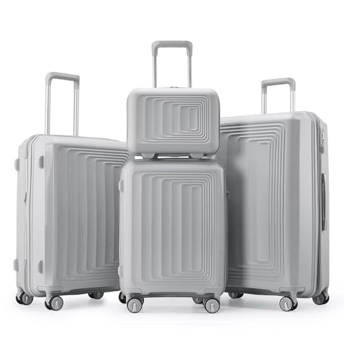 Luggage Sets, 4 Piece Suitcase Set 14/20/24/28 In, Expandable Carry On Luggage Set with Spinner Wheels, Hard Shell Lightweight Travel Luggage Sets With TSA Lock for Men Women (Silver)