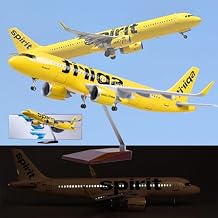 18.5" 180-Scale Model Jet Airplane Spirit Airlines A320 with Wheels & Lights, Collectible Diecast Plane Model for Collection or Gift, Unisex, Ages 6+