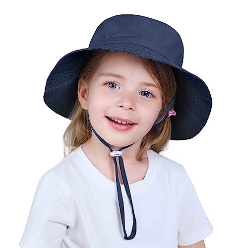 Baby Sun Hat Smile Face Bucket Hat for Boys Girls UPF 50+ Sun Protective Hat Summer Beach Hat for Toddler Z Navy&Gray 2-4T