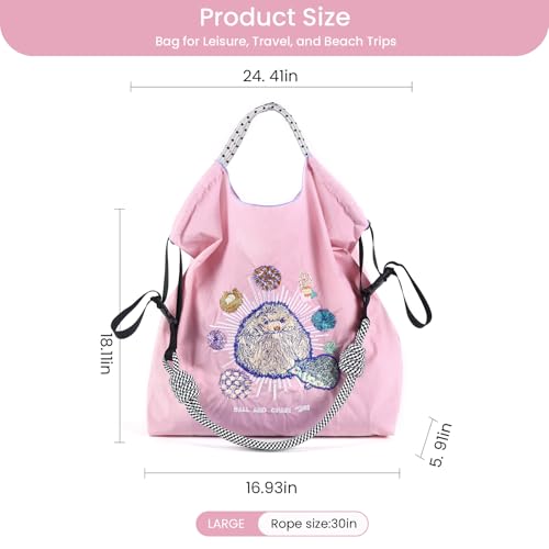 Image of Ball&Chain Stylish Embroidered Nylon Tote Bag for Women - Perfect for Shopping,Travel, Beach, and Ideal Birthday Gift! (Pink, Large)