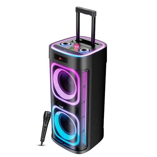 Image of Boat 2025 Launch PartyPal 700, 300W, Disco Ball, Karaoke Auto-Tune, Rechargeable UHF Wireless Mic, RGB LEDs, 6H Battery, Trolley-Wheels, Bluetooth Speaker, Karaoke mic with Speaker (Premium Black)