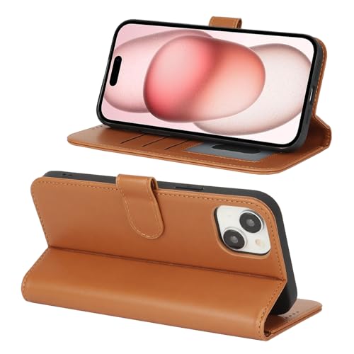Image of for iPhone 15 Case Wallet with Card Holder,for iPhone 15 Wallet Case for Women Men,PU Leather Shockproof Magnetic Buckle Stand Flip Phone Case-Brown