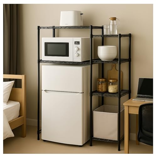 Dorm Mini Fridge stand with storage, Above mini Fridge Shelf,Small Refrigerator and Microwave Stand, Multi-Functional Storage Rack, Suitable for Kitchens, College Dorm(black, 23.7