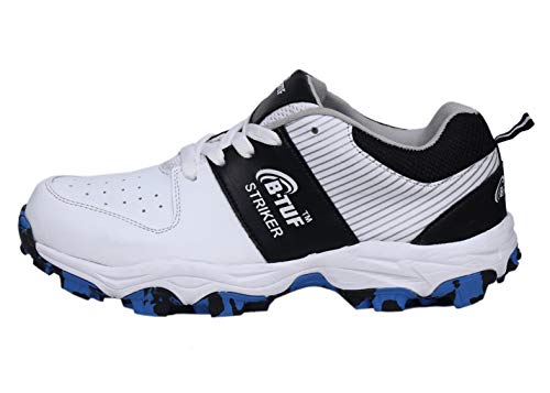 Image of B-TUF Striker Cricket Shoes /Studs Spikes Sports for Men Boys Unisex Kids|Lightweight and Durable | Stylish Sports Shoes | (White /Black /Yellow)