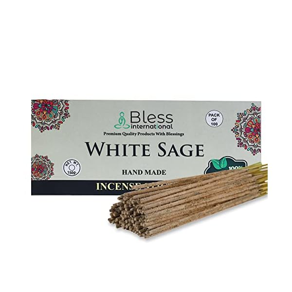 Bless white sage incense sticks 100 natural handmade hand dipped incense sticks organic chemicals free for purification relaxation positivity yoga meditation the best woods scent 100 sticks 150gm  urban country home decor