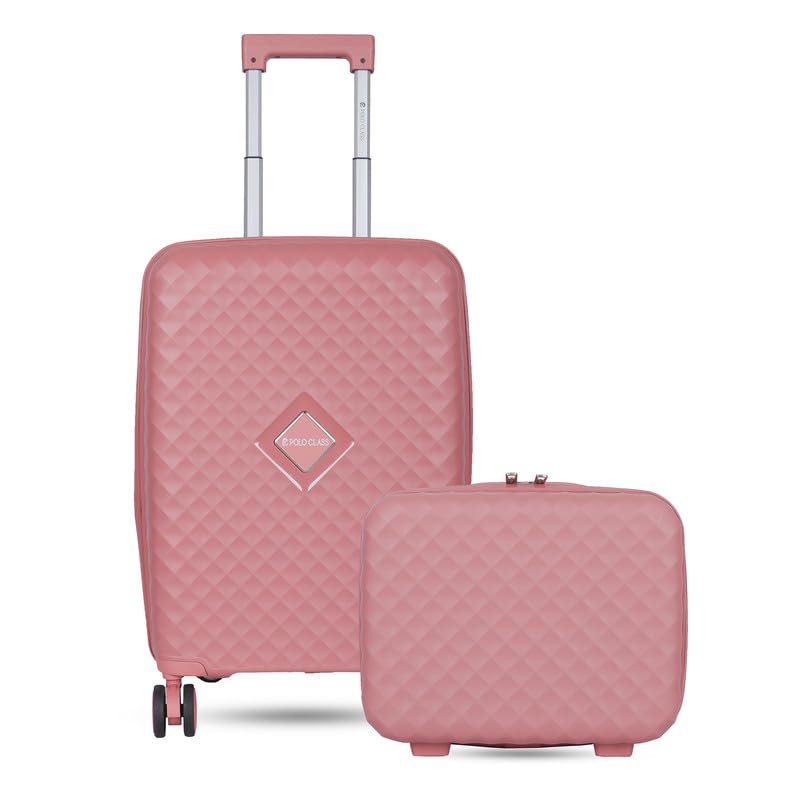 Image of Polo Class Trolley Bag 20 INCH with Vanity Trolley Bag | Polypropylene Material with 360-Degree Rotating Wheels | Number Lock & Securitec Zipper -Pink