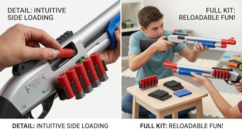 Image of Pampam Toys Shotgun Foam Blaster, Shell Ejecting Feature, with 60 Soft Darts, 16 Reloadable Shells, and Protective Goggles, for Kids and Adults