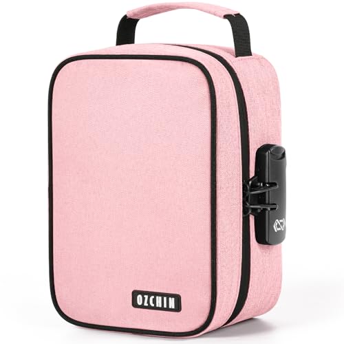Image of OZCHIN Smell Proof Bag with Combination Lock File Organizer Case Container Medicine Odorless Storage Lock Box Great Gift for Friend (Pink 1, M)