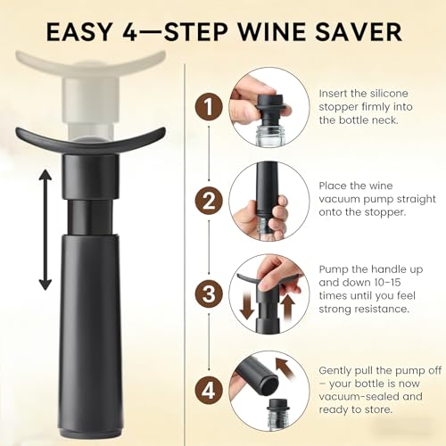 SOGCASE Wine Vacuum Pump & 2 Stoppers Set, Reusable Wine Saver Preserver for Airtight Seal - Keeps Wine Fresh Longer (1 Pump + 2 Stoppers) - Thumbnail 2