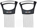 SNSZNMY Onion Holder for Slicing, Upgrade Stainless Steel Onion Slicer Holder Lemon Slicer Vegetable Cutter, Assistant Tool for Slicing Fruit, Potato, Tomato and Meat (2 Pack)