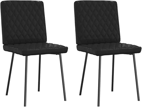 Modern Dining Chairs Set of 2 Black Faux Leather Upholstered, Sturdy Metal Frame Kitchen for Dining Room, Comfortable Accent Chairs with Easy Assembly and Easy Clean Fabric