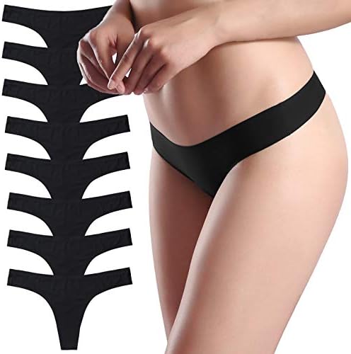 Thongs for Women, No Show Womens Thongs Underwear, Ice Silk Thong Bikini Underwear Pack