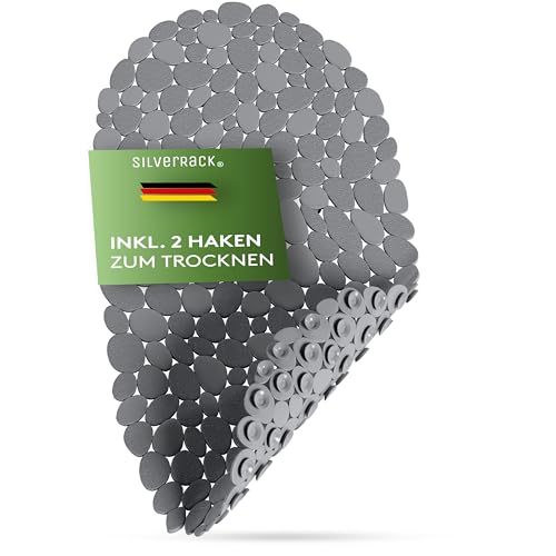SilverRack DermaSensitivo - Tappetino per vasca da bagno, 100% privo di BPA (grigio scuro), effetto pietra, 69 x 36 cm, tappetino da doccia antiscivolo per una presa sicura nella vasca da bagno