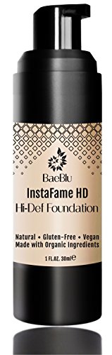 BaeBlu InstaFame HD Hi-Def Liquid Foundation, 100% Vegan, Gluten-Free and Made in USA with Natural and Organic Ingredients, Aspen