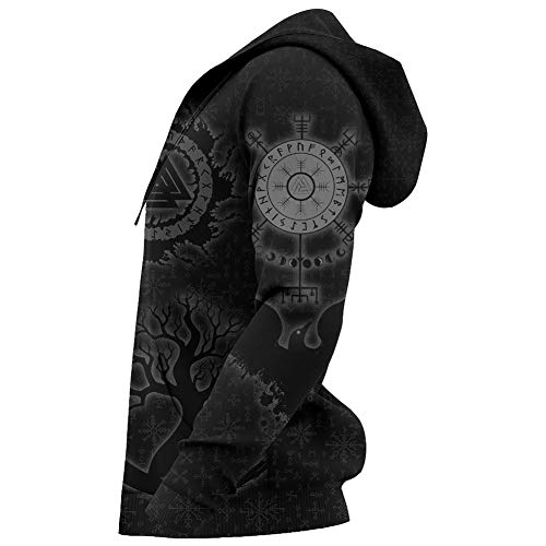 Sweat viking noir à capuche taille M avec impression 3D résistante aux lavages