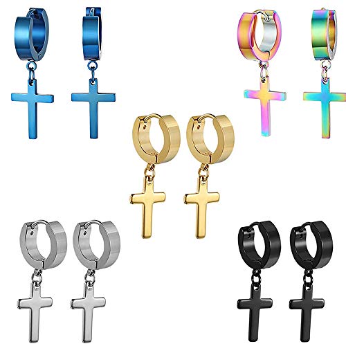 5 Paia Orecchini a Croce,Orecchini a Croce per Donna,Orecchini a Croce Uomo,in Acciaio Inossidabile,Nero,Oro,Blu,Argento,Colore,per Donne,Uomini,Unisex, per Feste Di Compleanno, Feste