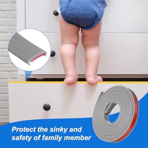 QUARKZMAN U-Form Kantenband, 9,8ft x 3/5in TPE Selbstklebende Furnierkante, Sperrholz Kantenabschluss Flexibler Möbelkantenschutz für Arbeitsplatte Schrankregal Restaurierung (Grau).