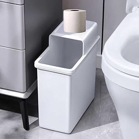 JOYBOS Bathroom Trash Can, Small Dogproof Garbage Can with Lid 14 Liter Slim Plastic Bin 4 Gallon Waste Basket for Bedroom Office Trashcan RV Narrow Place,White Cover