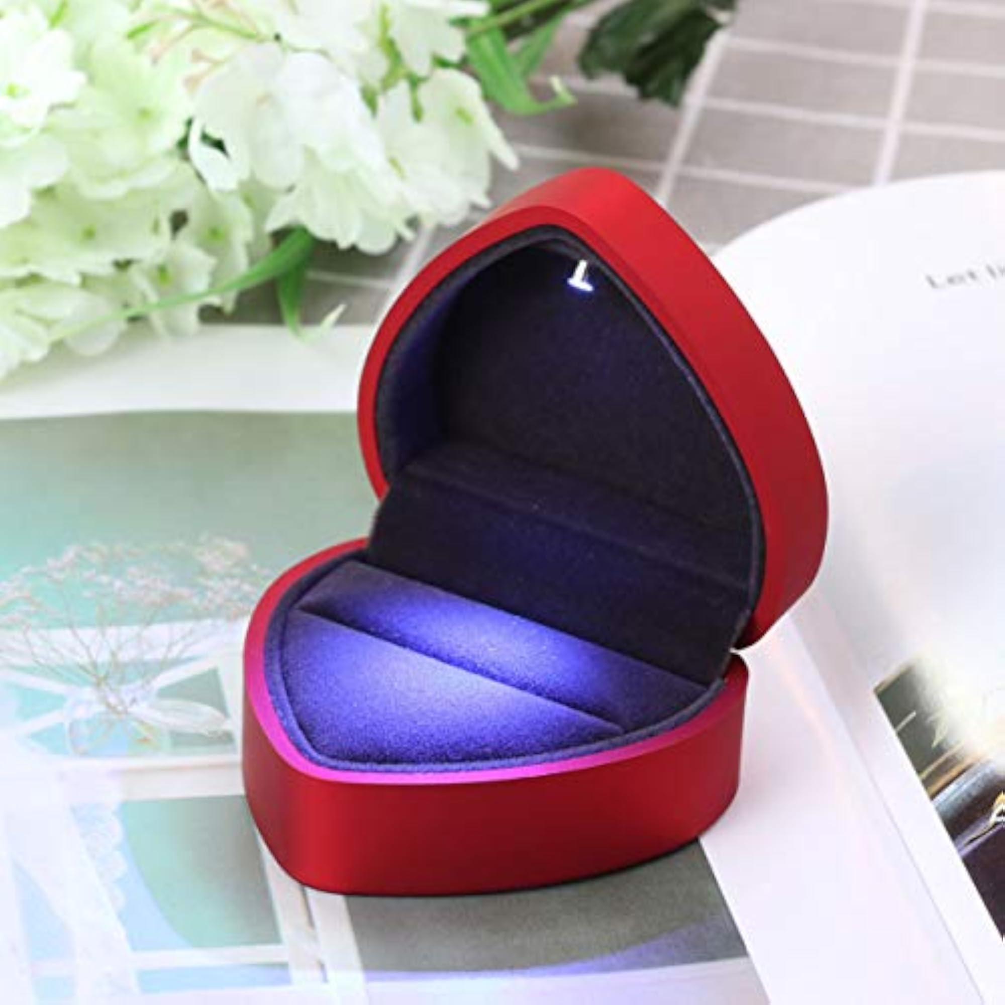 Heart Shape LED Lighted Ring Box for Engagement Proposal