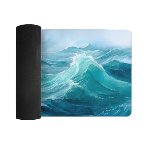 Image of Blue Beach Ocean Extended Gaming Mouse Pad, with Stitched Edges Large Mouse Pad Desk Protector, Rubber Base Mousepad Keyboard Mouses Mat for Work Game Office Home- 32 inch X 16 inch Inch