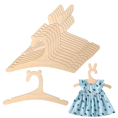 Lot de 14 cintres en bois, antidérapants, en forme d'animal, 22,9 cm, pour vêtements de poupée, vêtements de nouveau-né, pour vestes, robes, pantalons, enfants