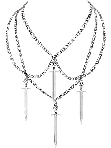 Sacina Grunge Skull Dagger Sword Necklace, Gothic Emo Grunge Necklace, Halloween Christmas Jewelry Gift For Women