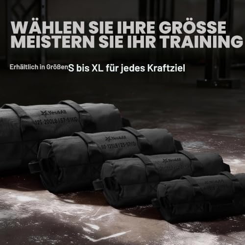 Yes4All Workout Gewicht – robuster Fitness, Konditionierung bis zu 90 kg, Hebe-Sandsack – Schwarz, Größe S QGZB Sandbag (Ultimative Tasche), E (2kg-11kg), S