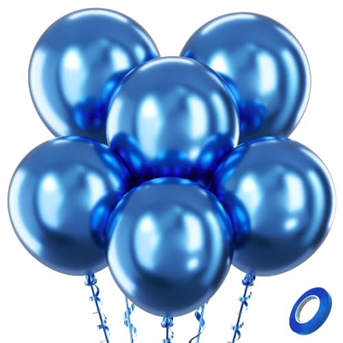 Image of Bezente Metallic Blue Latex Party Balloons 30 Pack 18 inch Large