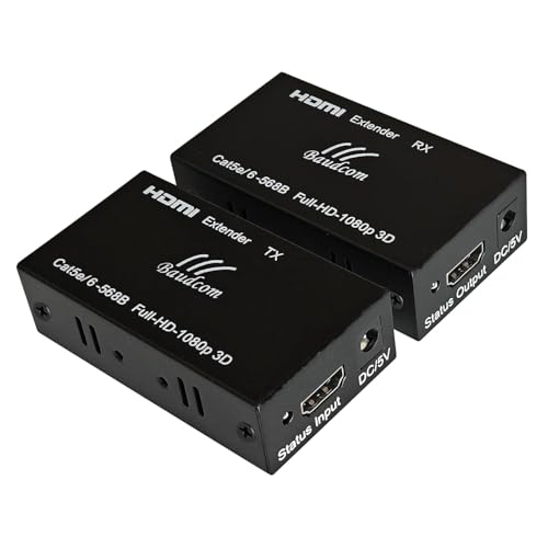 BAUDCOM HDMI-über-Ethernet-Extender Cat5e/6/7-Kabel Full HD 1080P@60HZ 60 m Übertragungsreichweite EDID- und POC-Funktion unterstützt Sender und Empfänger