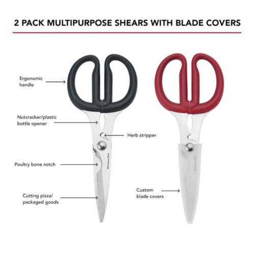 Image of KitchenAid 2-Piece Multipurpose Shear Set - Versatile Scissors with Nutcracker, Bottle Opener, Ergonomic Handles with Protective Blade Covers