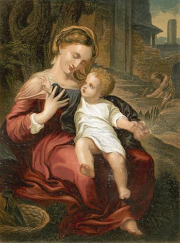 Impression peinture huile Sainte Famille Correggio, toile de paysage pour décoration murale chic